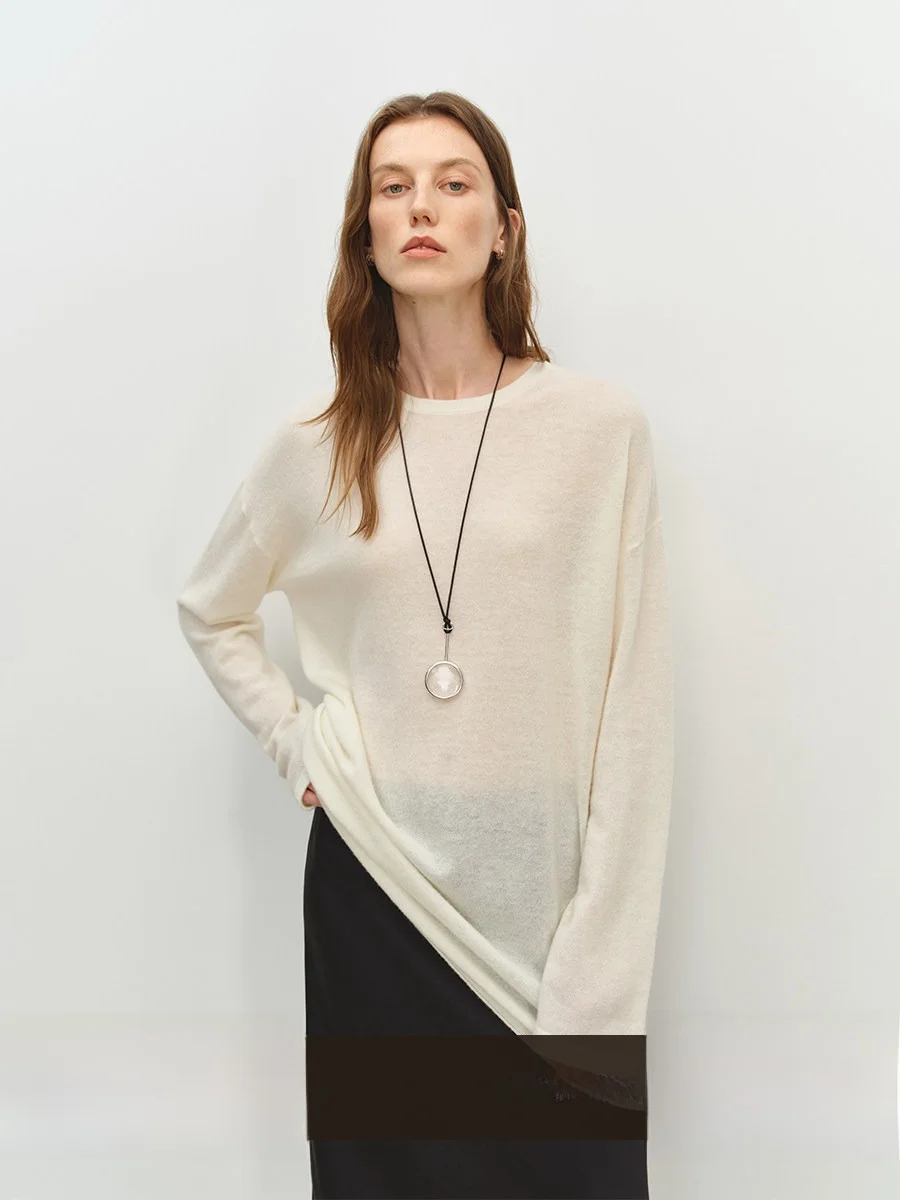 

MSBEAST Pa hine Woven Cloud Velvet Wool Yarn Loose Cuffed Asymmetrical Hem round Ne Knitted Sweater Women's Faion