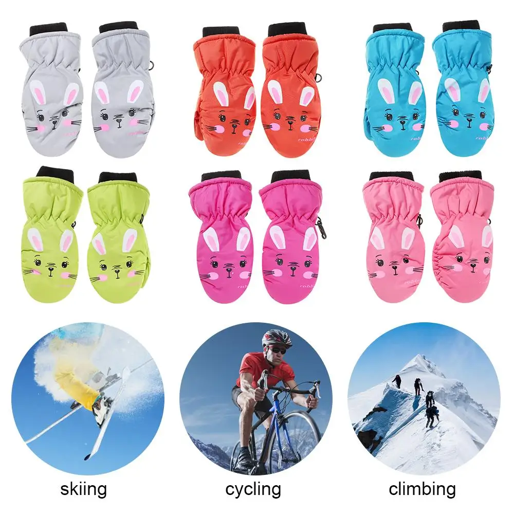 Fashion Windproof Cartoon Rabbit Children Boys Girls Sports Mittens Thick Warm Kids Ski Gloves Waterproof