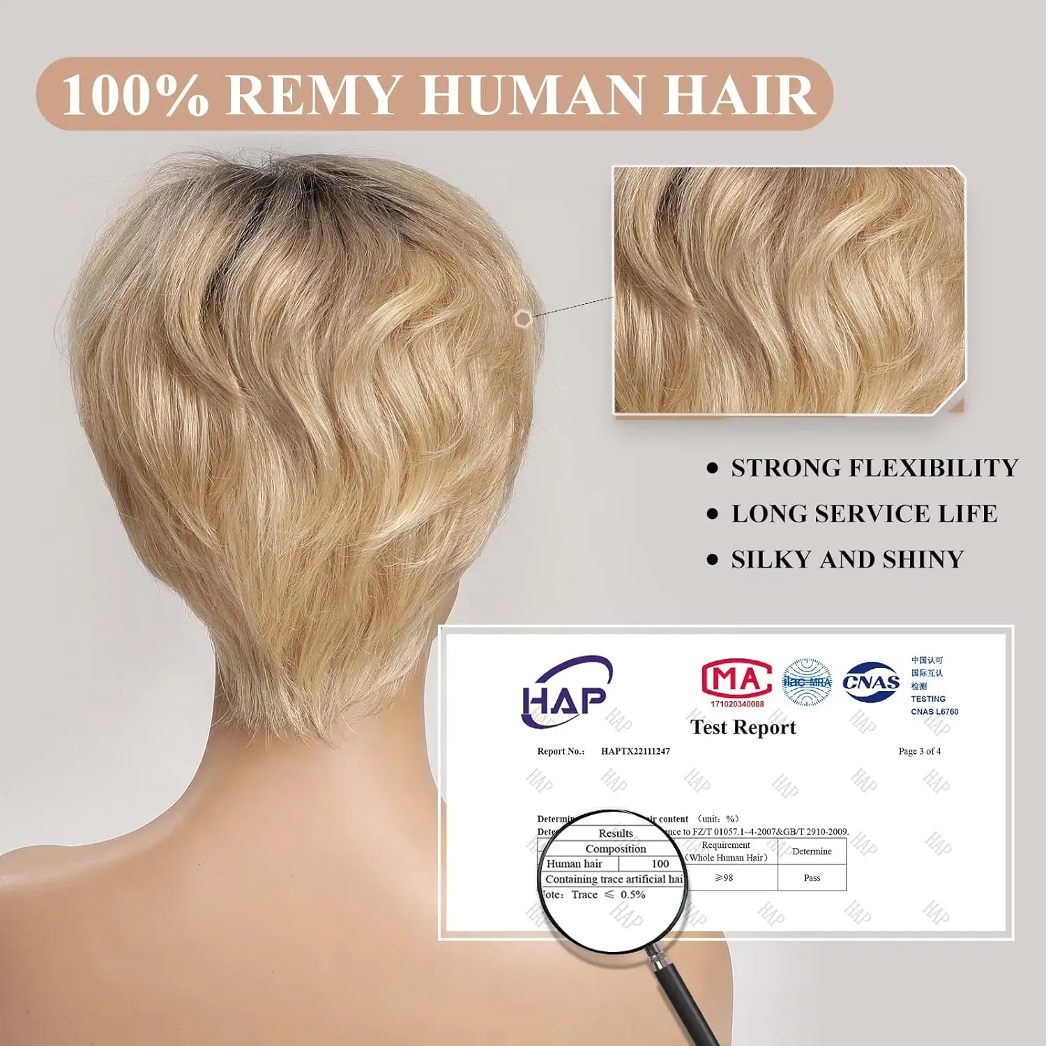 HD Lace Front Wig Short Pixie Cut 100% Remy Human Hair Wigs with Bangs Natural Layered Ombre Blonde Brown Lace Wigs for Women