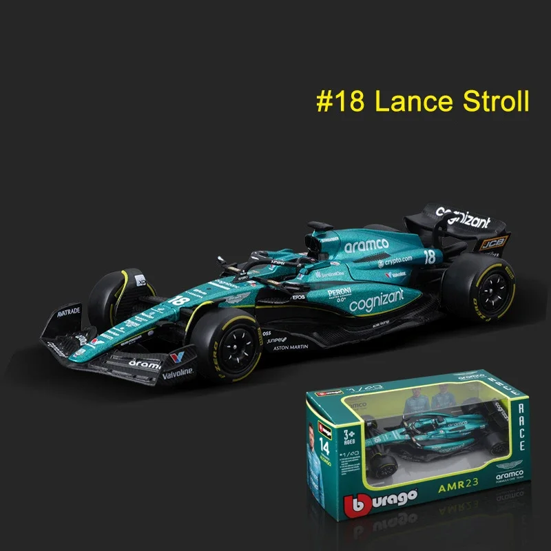 Bburago 1:43 Aston Martin F1 AMR23 ล้อแม็กรถDiecastรุ่นของเล่น 14 Fernando Alonso 18 Lanceเดินเล่นสูตร 1 คอลเลกชันเด็กของขวัญ