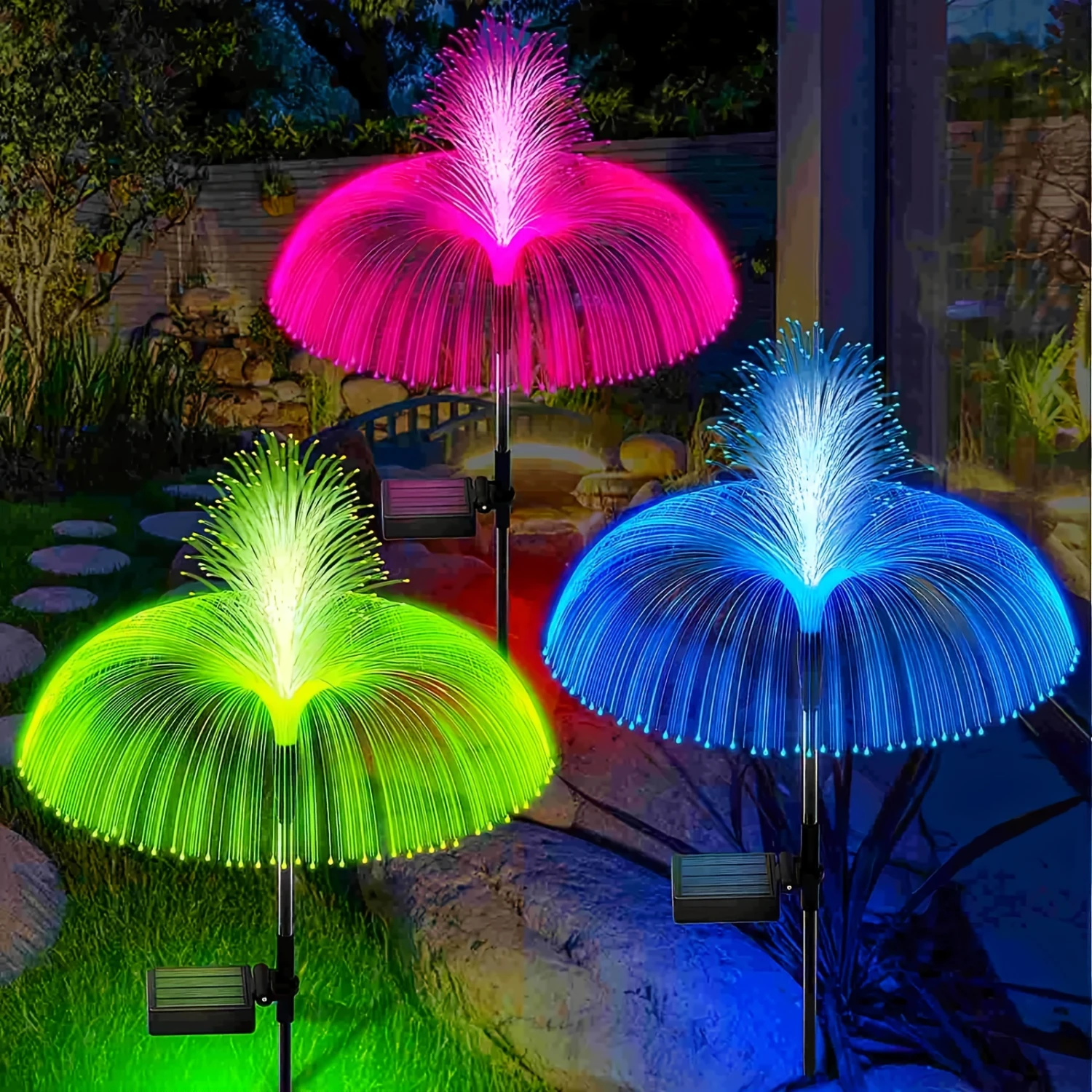 Colour Changing Solar Flower Lights - Energy Efficient, Detachable, Semi-Flush Mount, Push Button Control, Plastic Shade, Nickel