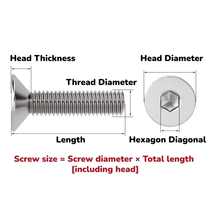 TA2 Pure Titanium M2 M2.5 M3 M4 M5 M6 M8 Hex Socket Head Flat Countersunk Allen Bolt Screw Length 4~50mm