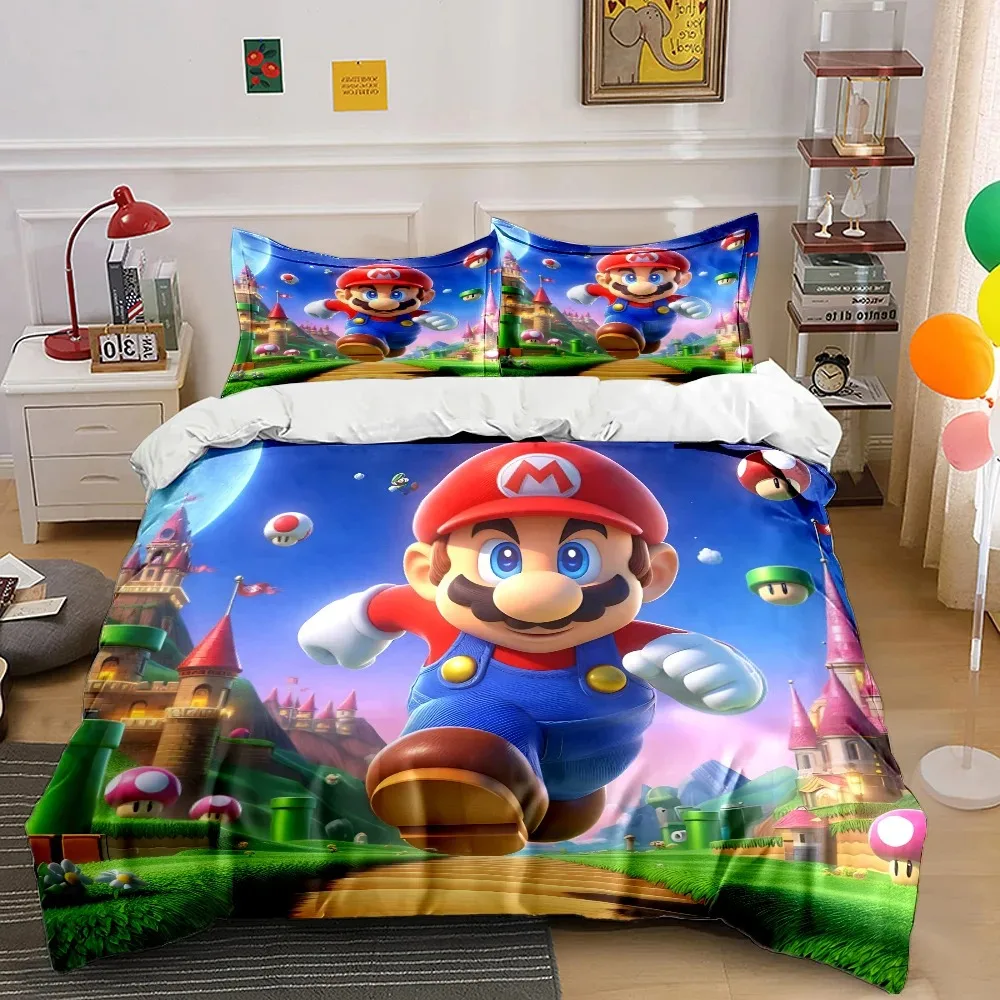 Cartoon Bedding Set Super Mario Duvet Cover Pillow Case 2-3 Piece Set Kids Adult Cartoon Bedroom Decorator