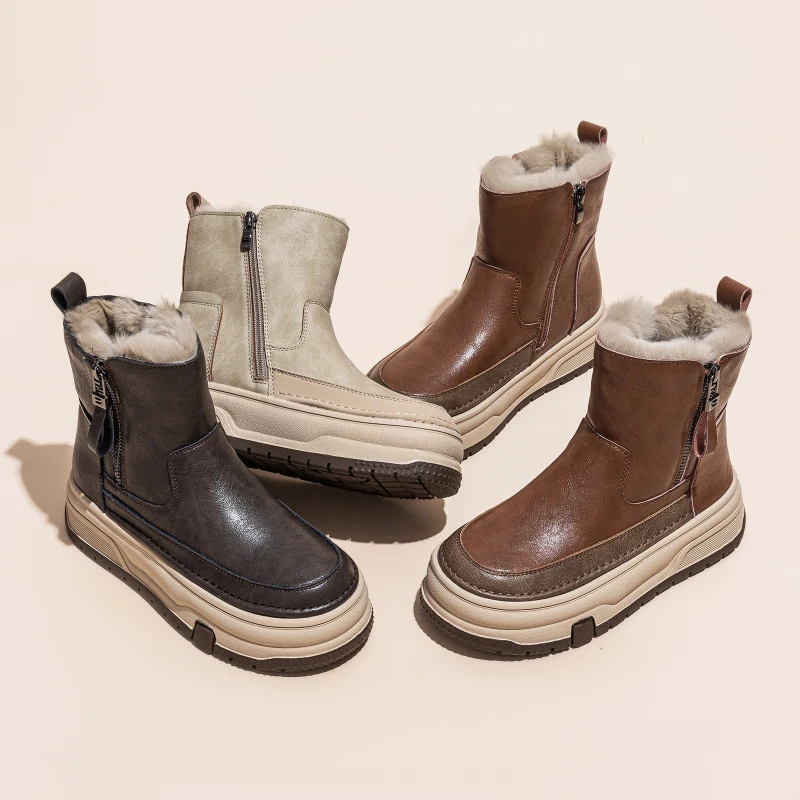 Women Snow Ankle Boots 2026 Winter Thick Fleece Warm Thick Platform Heighten Korean Versatile Casual Real Fur Short Boots - view 3