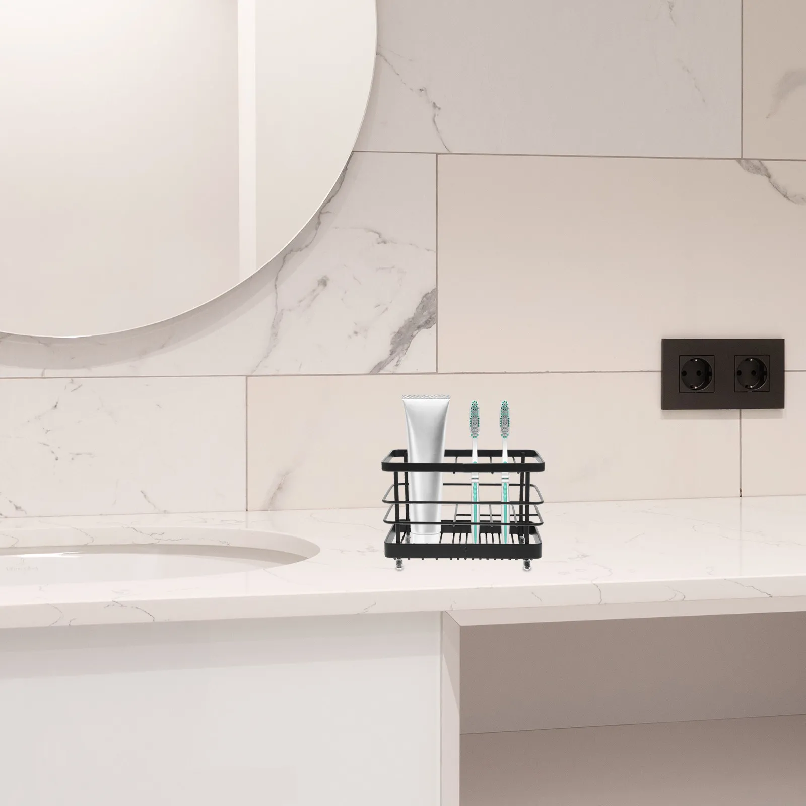 Iron Toothbrush Holder Toothpaste Rack Bathroom Organizer Perforated Drain Design Rust Resistant Space Saving Metal Sundry Stand