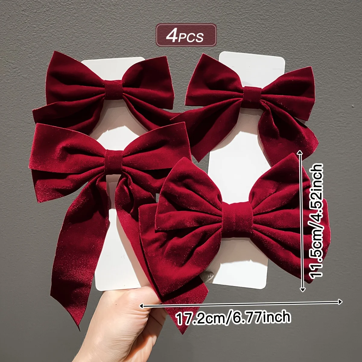 4Pcs Women's Burgundy Bow Hair Clip Set Elegant Ponytail Back Head Hair Accessories