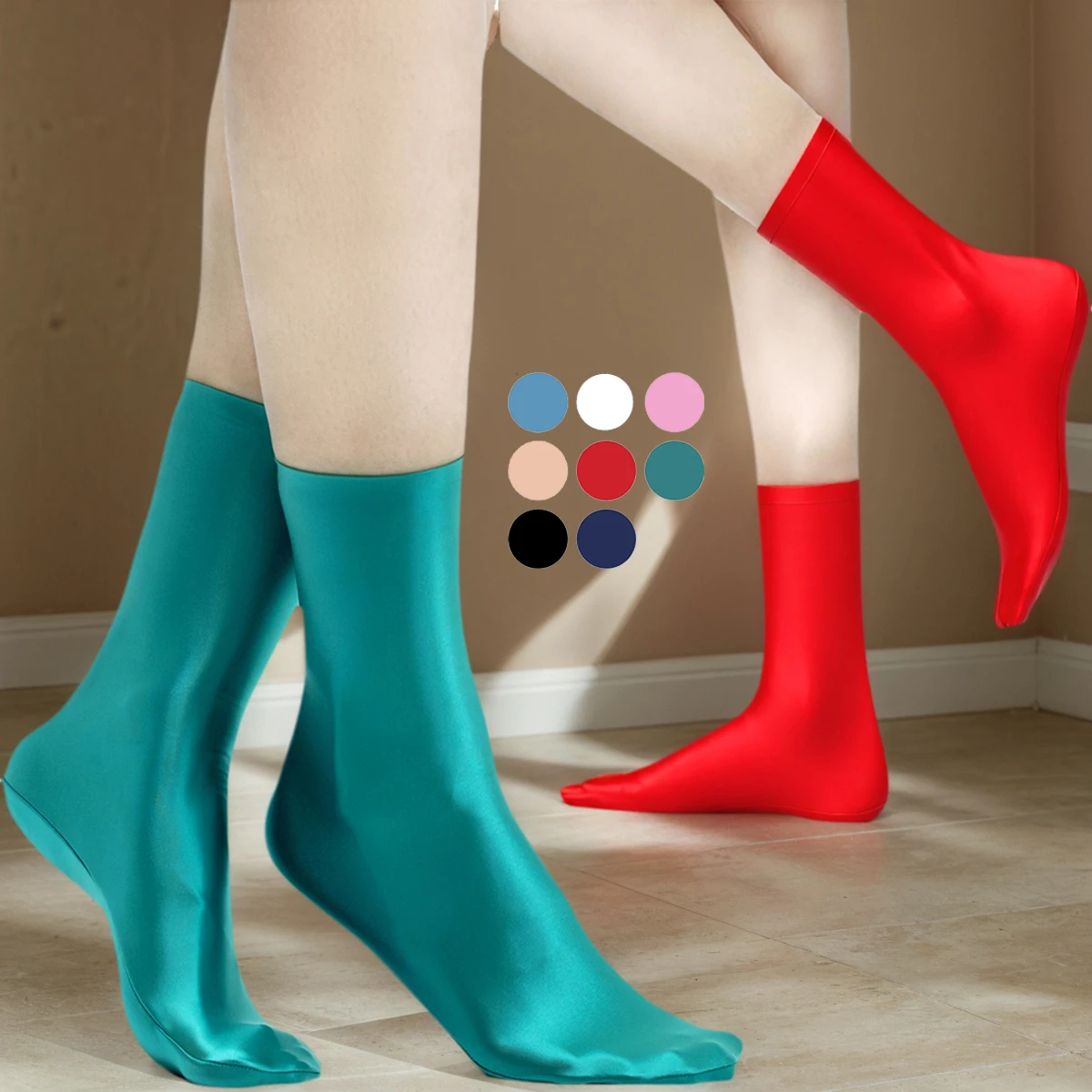 

MJINM унисекс глянцевые шелковистые гладкие атласные эластичные домашние носки с высокой трубкой дышащие быстросохнущие непрозрачные чулки весна лето большие размеры