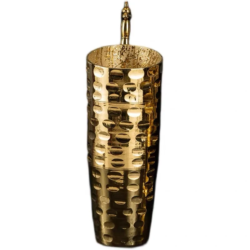 

European Luxury Golden Column Basin Bar Club Column Type Washbasin Small Apartment Integrated Floor Type Washbasin