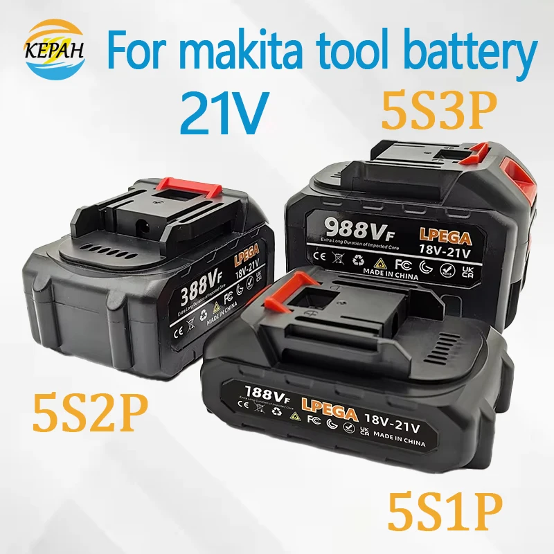 

21V Rechargeable Li-Ion Battery,Suitable for Makita Electric Saw,Wrench, Drill Bit,Angle Grinder, Electric Tool Battery, EU Plug