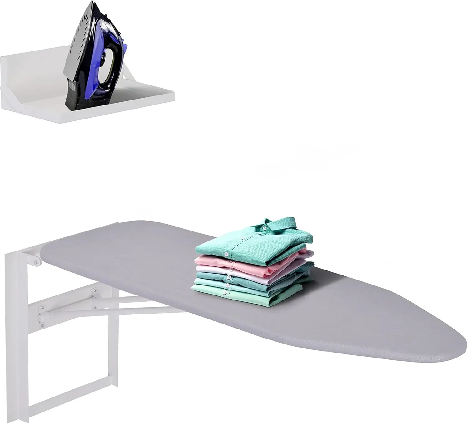 

Foldable Wall-Mounted Ironing Board with Storage Shelf, 36.2” x 12.2”, Easy-Release Lever, Removable Cover for Home & Apartment
