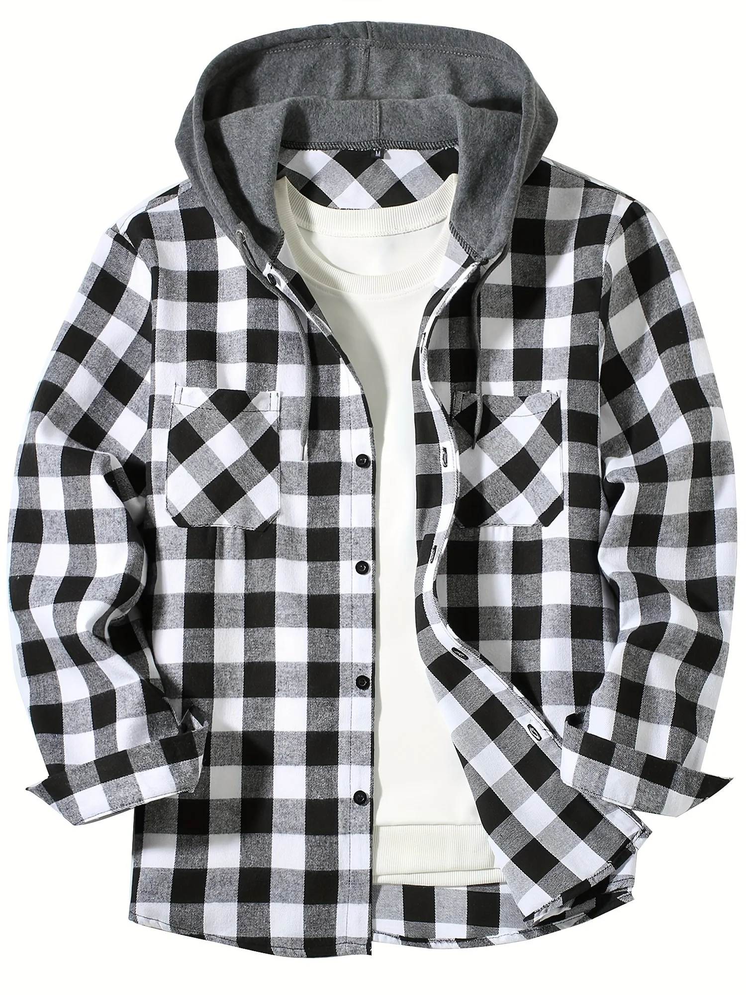 New Coat Spring and Autumn Men\'s Loose Plaid Hooded Shirt Large Size Fashion Casual Long sleeved Shirt Street StyleS-3XL