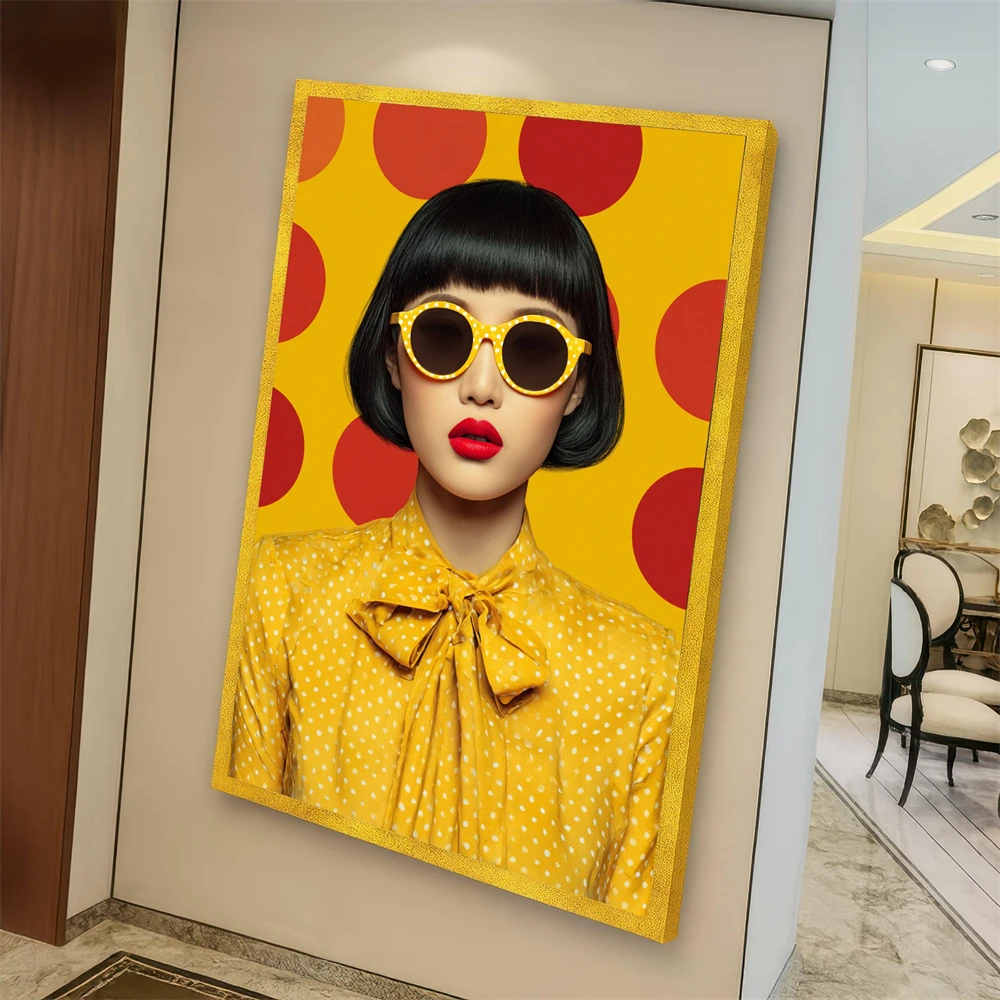 Vibrant Yellow Makeup Bold Lemon Earrings Canvas Painting Fashion Woman Portrait Wall Art Poster Modern Home Decoration