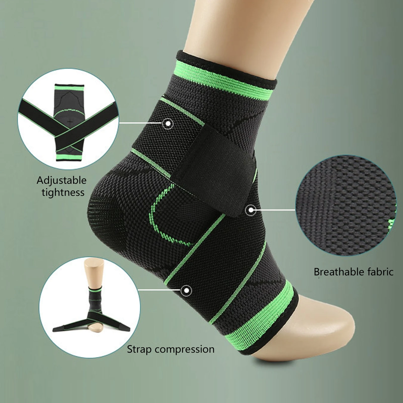دعم الكاحل، دعم الكاحل المسامي، ضغط قابل للتعديل، دعامة كاحل رياضية قابلة للتنفس، دعم الكاحل