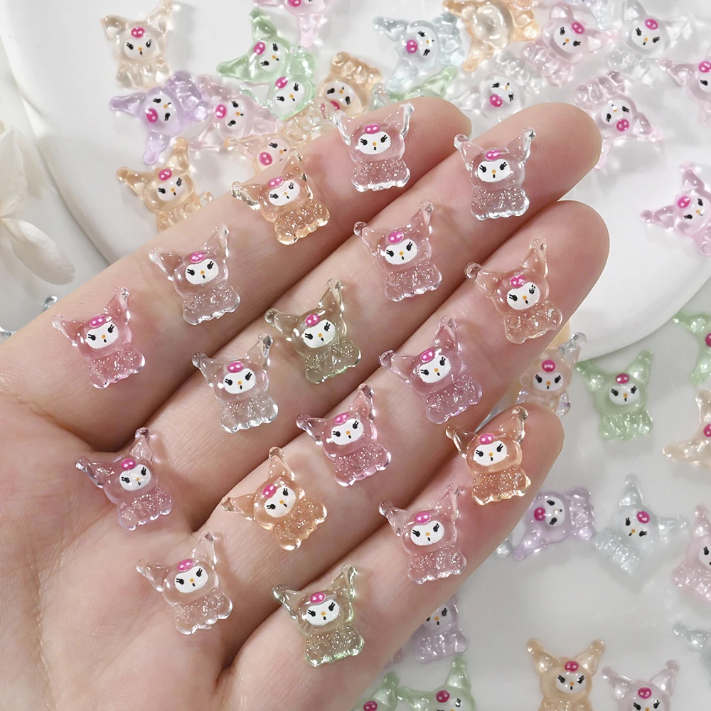 50 Uds. De abalorios para uñas Kawaii Kuromi de resina transparente de hielo 3D, joyería de verano de dibujos animados Kuromi, decoración de puntas de manicura, piezas de uñas DIY *