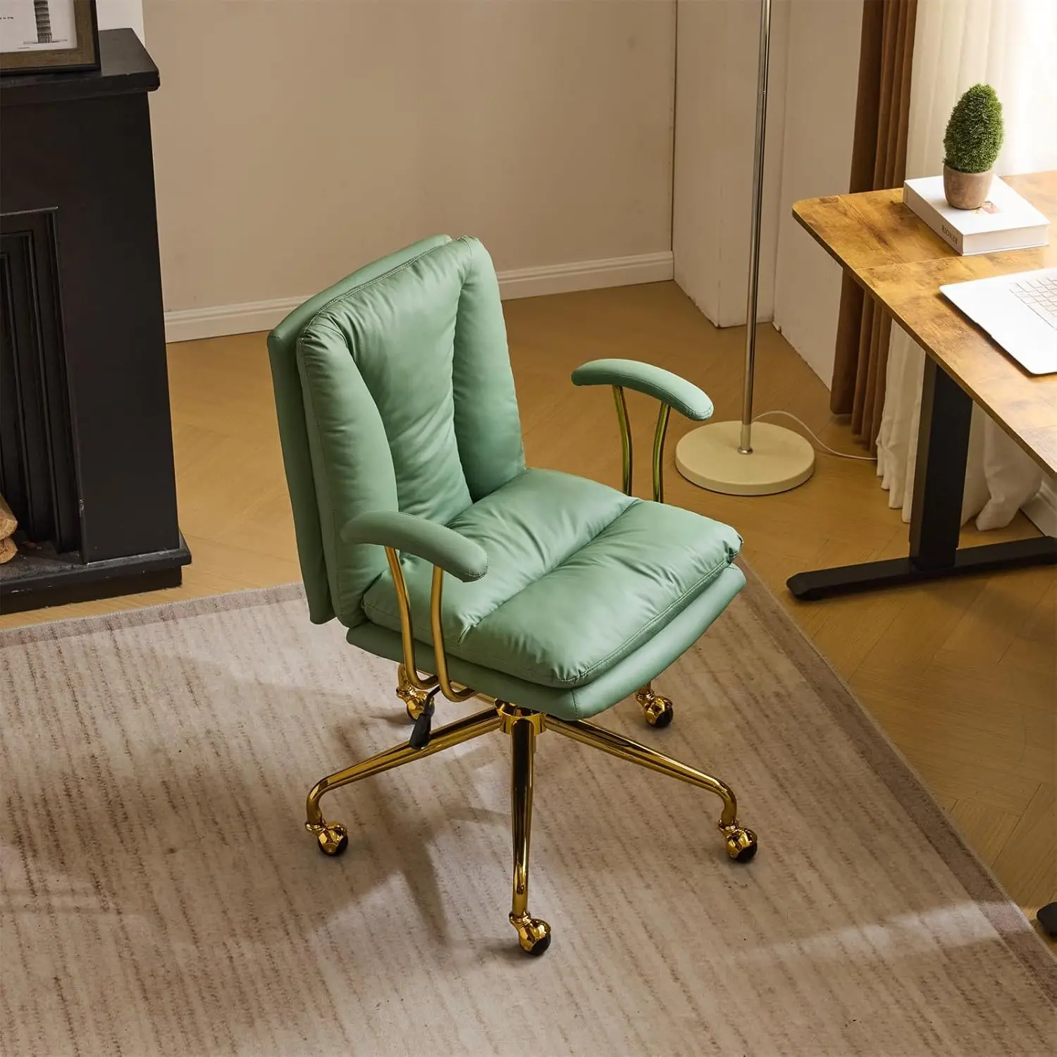 Vingli-取り外し可能なアームレスト付きの快適なオフィスチェア,ホイール付きまたはなし,ダブルユースゴールドベース,化粧台