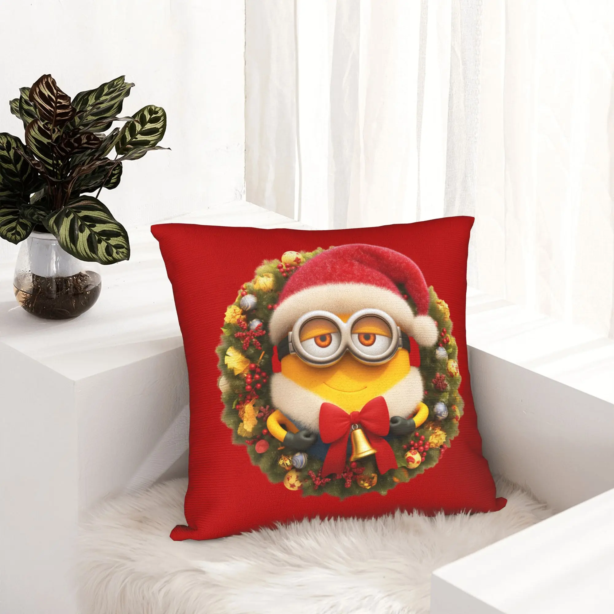 Cartoon M-Minions Christmas Pillowcase Soft Fabric Cushion Cover Gift  Pillow Case Cover Home Zipper 45*45cm