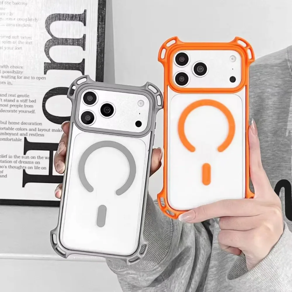Fashion Bounce Vier Ecken Stoßstange Anti-Drop Klar Telefon Fall Für IPhone 17 Pro Max Air 16 15 Plus 14 13 magnetische Schützen Abdeckung