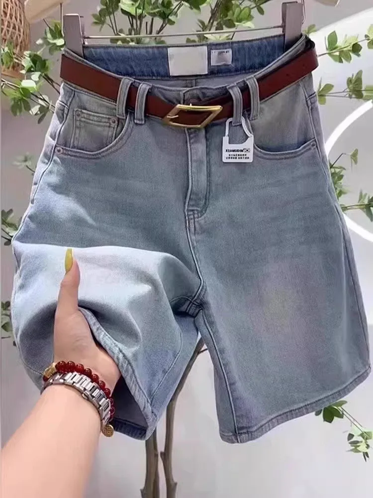 

Американские джинсовые брюки в стиле ретро, женские эластичные тонкие прямые брюки больших размеров с высокой талией, повседневные широкие джинсы