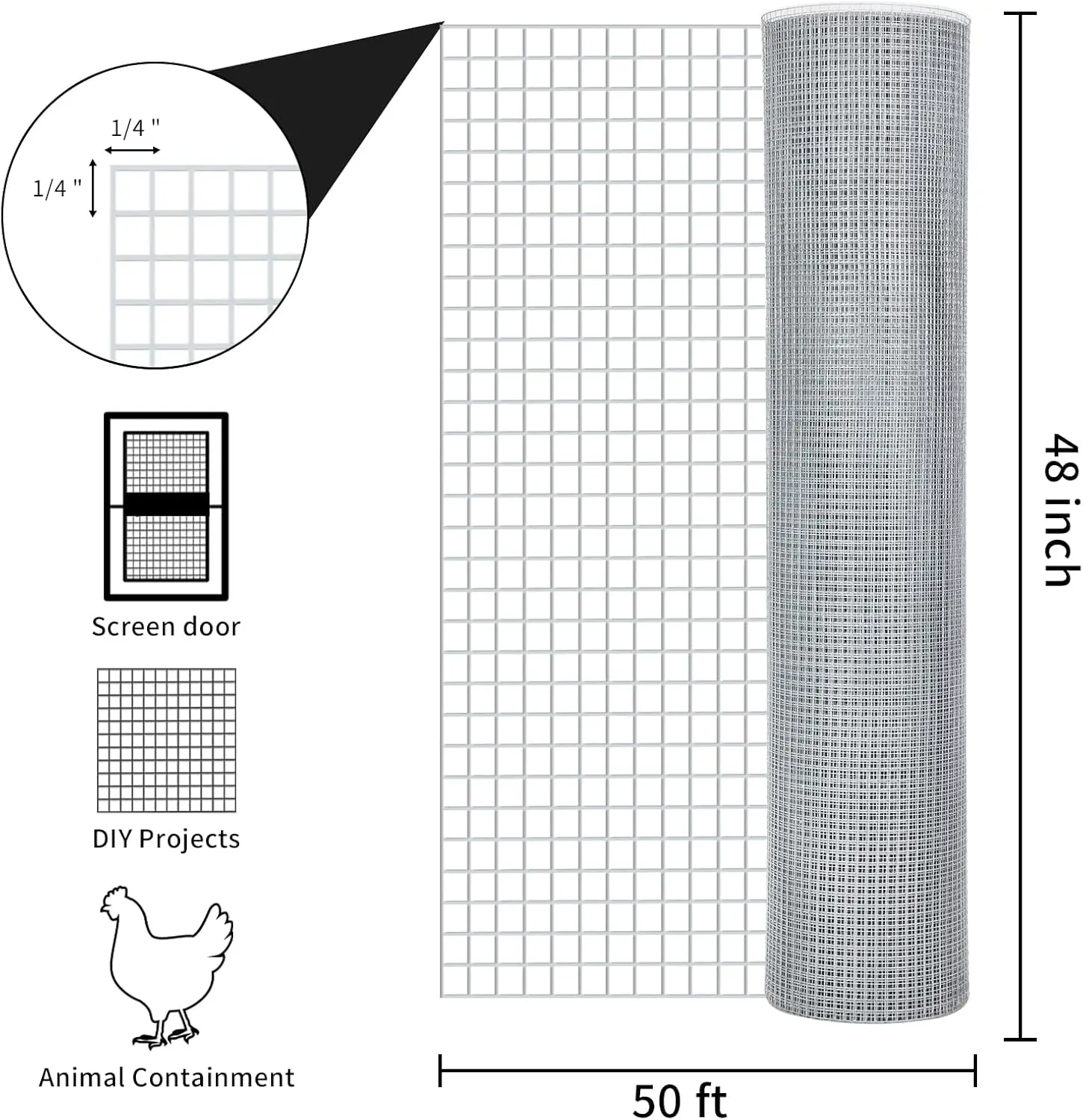 Galvanized Steel Wire Mesh in Silver for Chicken Poultry Coop, Animal Fencing & Garden Protection - Heavy Duty