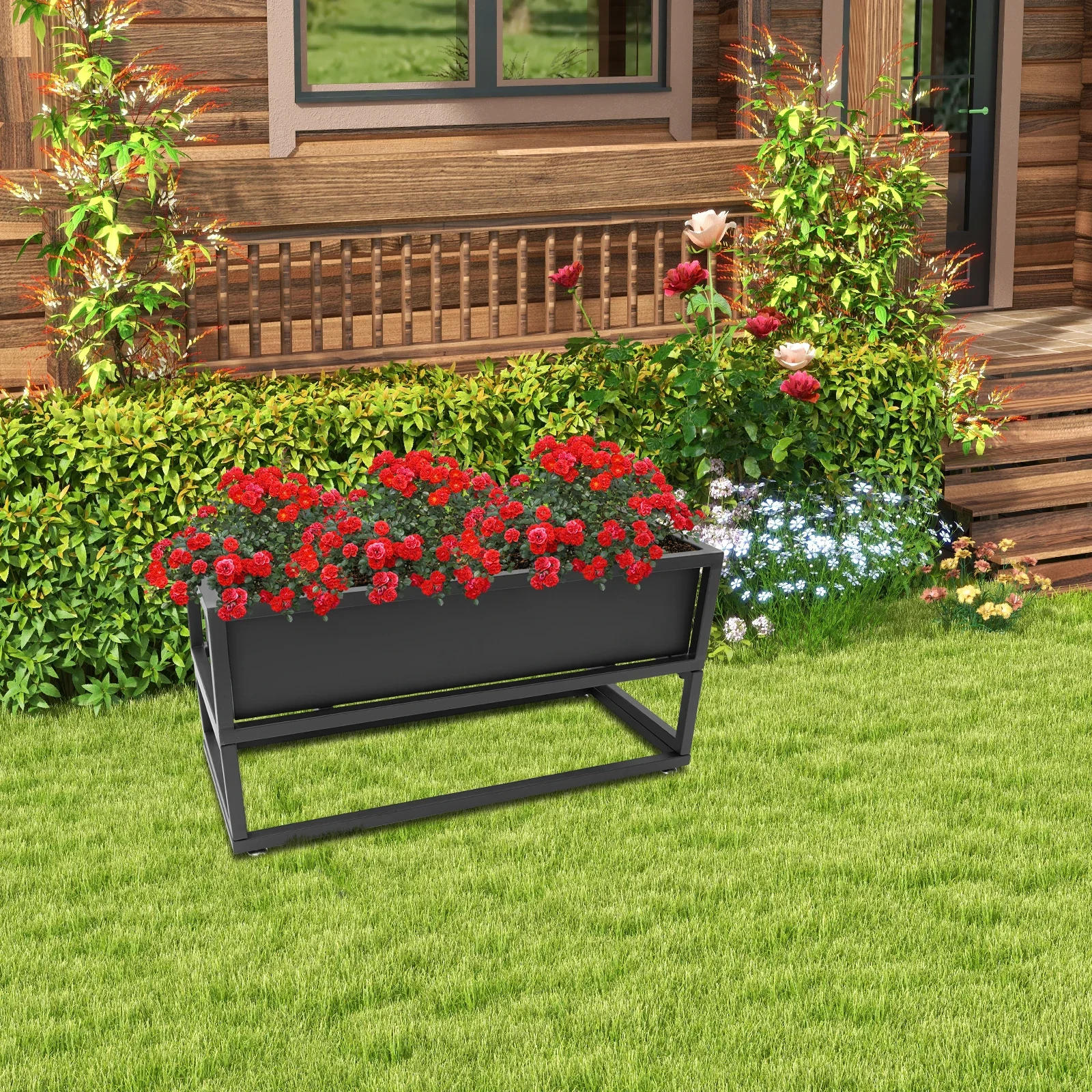 

Elevated Planter Box, Raised Garden Bed for Herbs and Flowers, Tall Rectangular Planter for Backyard Gardening
