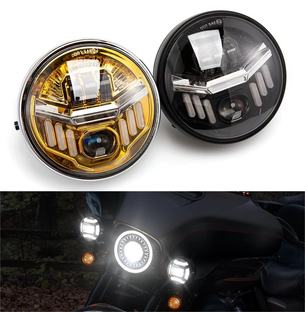 

7inch Motorcycle Led Round Headlights For Harley Modified Land Rover Lada Niva Wrangler Motorcycle Front Fog Light Angel Eyes