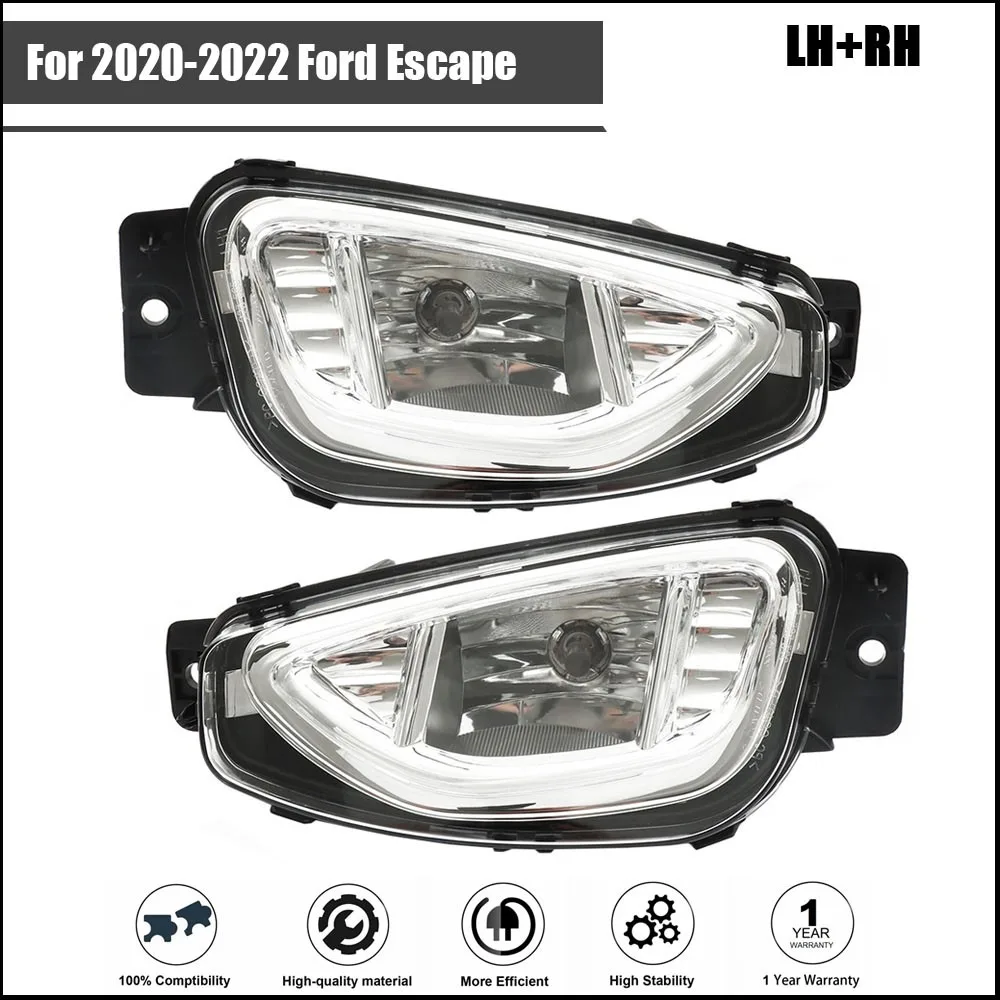 

Pair Front Bumper Fog Light Halogen Fog Lamp Black Fit For Ford Escape 2020-2022