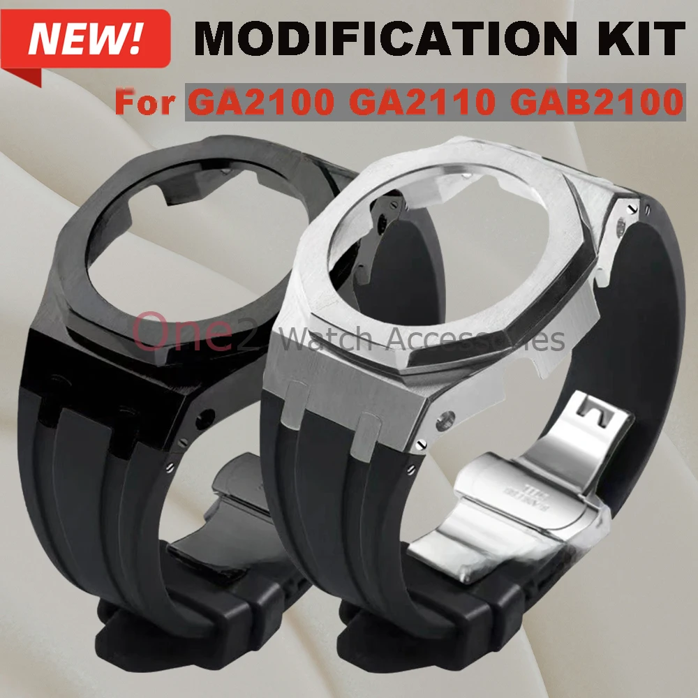 Modification Kit for Casioak GA2100 Mod Kits Metal Bezel Frame & Rubber Band for G-Shock GA2110 GAB2100 With Screws Accessaries