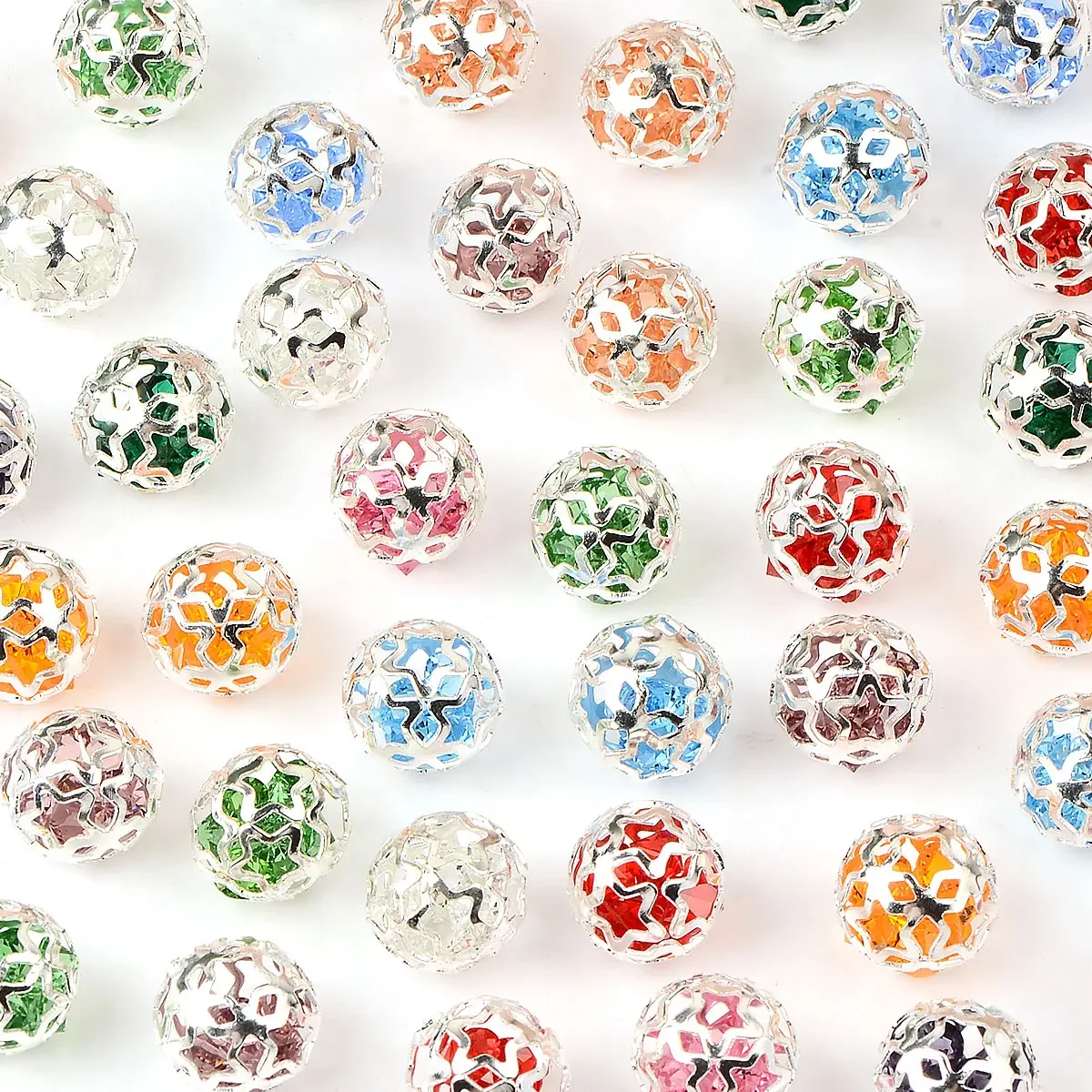 1.6cm 10pcs Random Color Mix Hollow Metal Ball Beads For Jewelry Making DIY Earrings Bracelet Necklace Pens Accessories