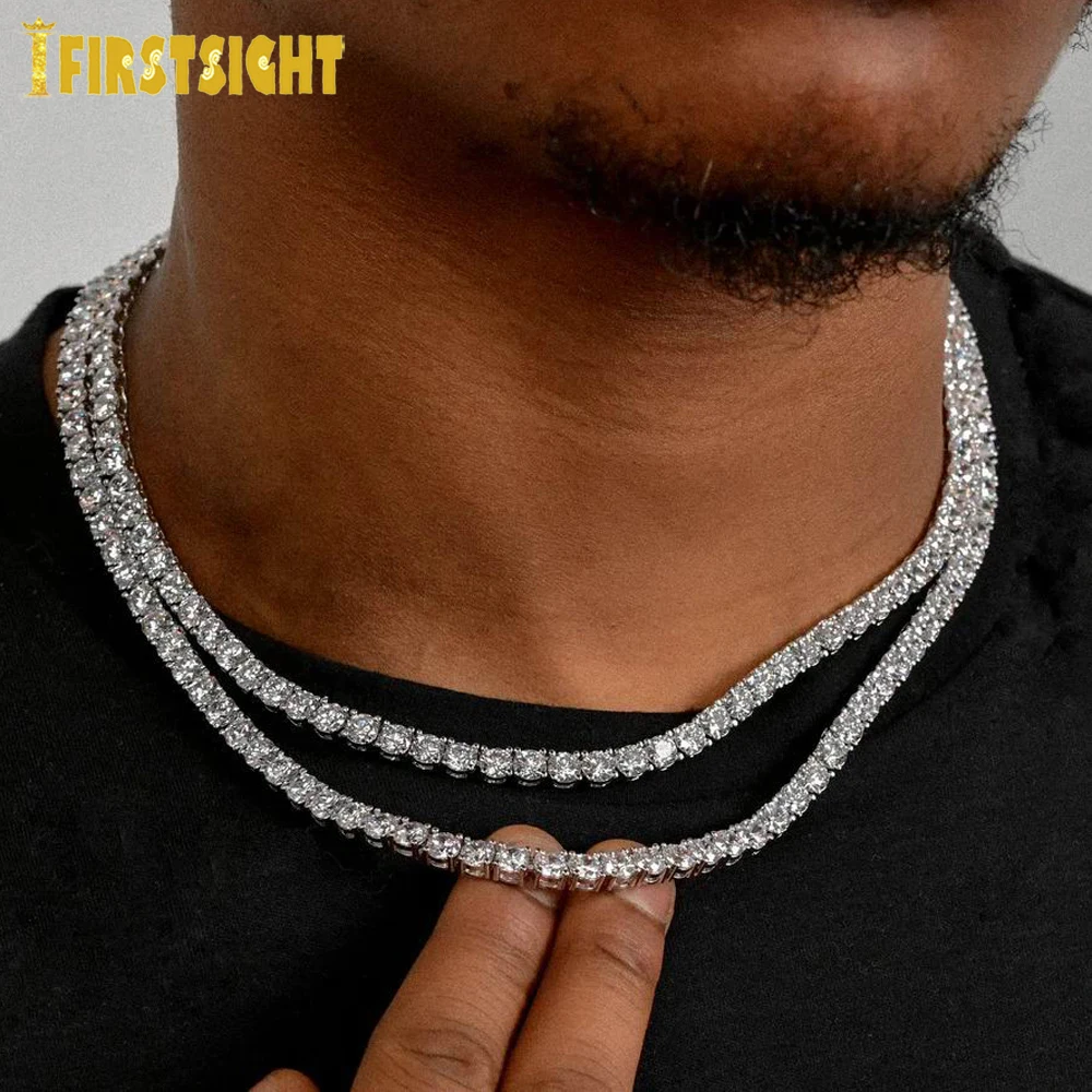 New Hip Hop Iced Out Bling Cubic Zirconia 5mm Tennis Chain Necklace Gold Silver Color 5A CZ Choker Fashion Men Women Jewelry
