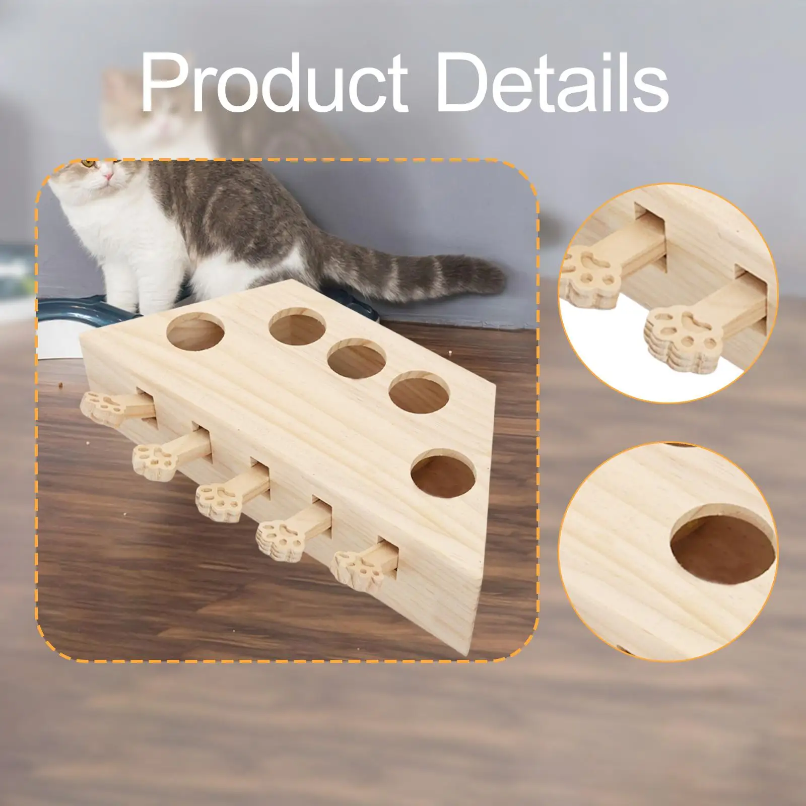 Interactive Wooden Cat Toy Whack a Mole for Indoor Cats Unique Puzzle Enrichment Exercise Stable Base Engaging Pet Gift