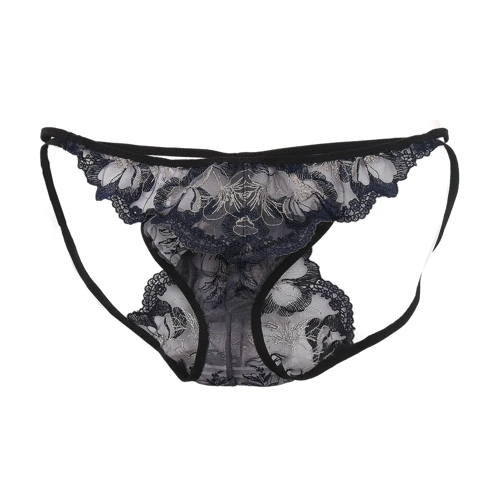 Men Mesh Floral Embroidered Lace G-String Underwear Breathable Low-waist Thongs Ultra-thin Transparent Breathable Sexy Underpant