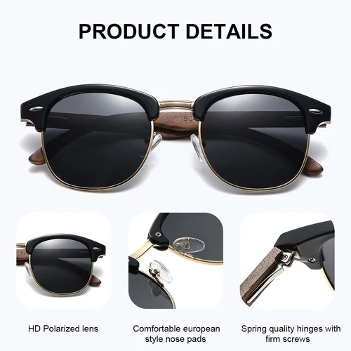 Imagen 2 del producto BARCUR gafas de sol polarizadas de madera Natural para hombre, gafas de sol de nogal para mujer, gafas de sol de madera hechas a mano, lentes de sol para mujer