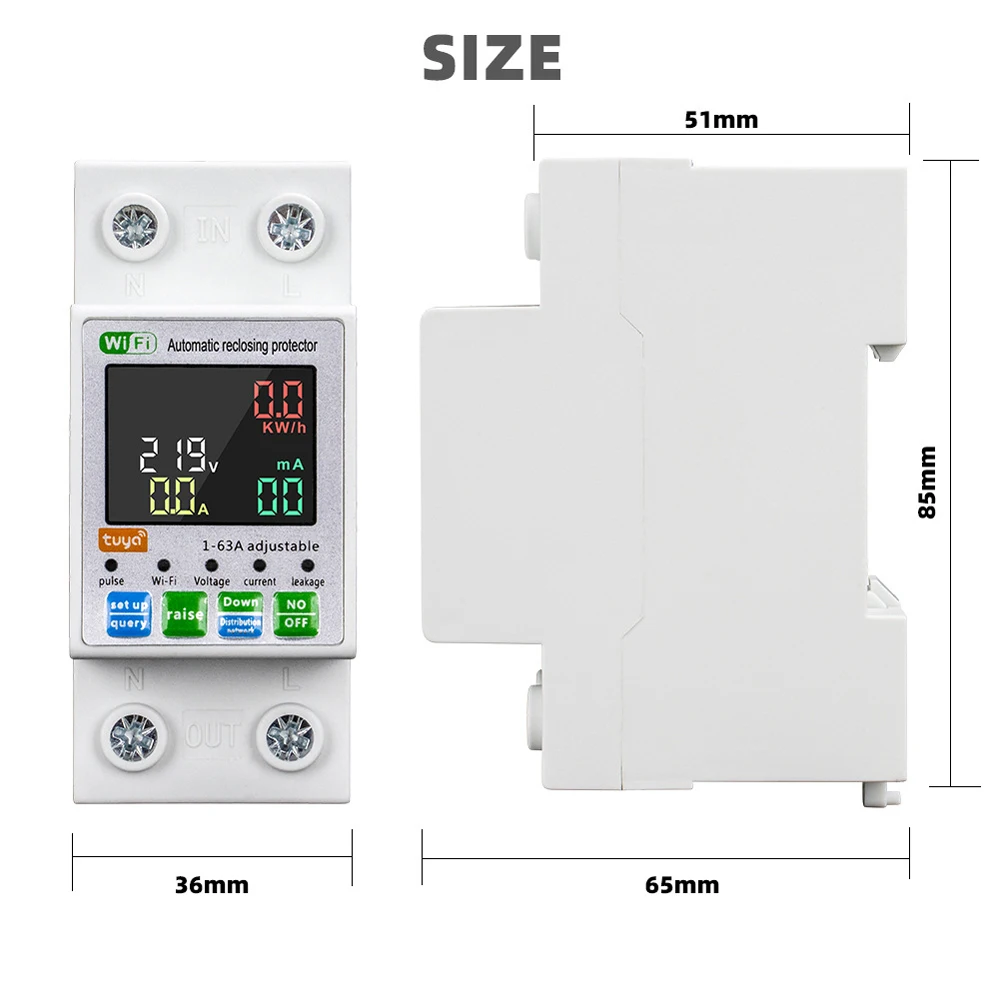 Tuya WiFi Intelligent Circuit Breaker Backlit Single-Phase Energy Meter Auto-Reclosing Protector Work with Alexa Google