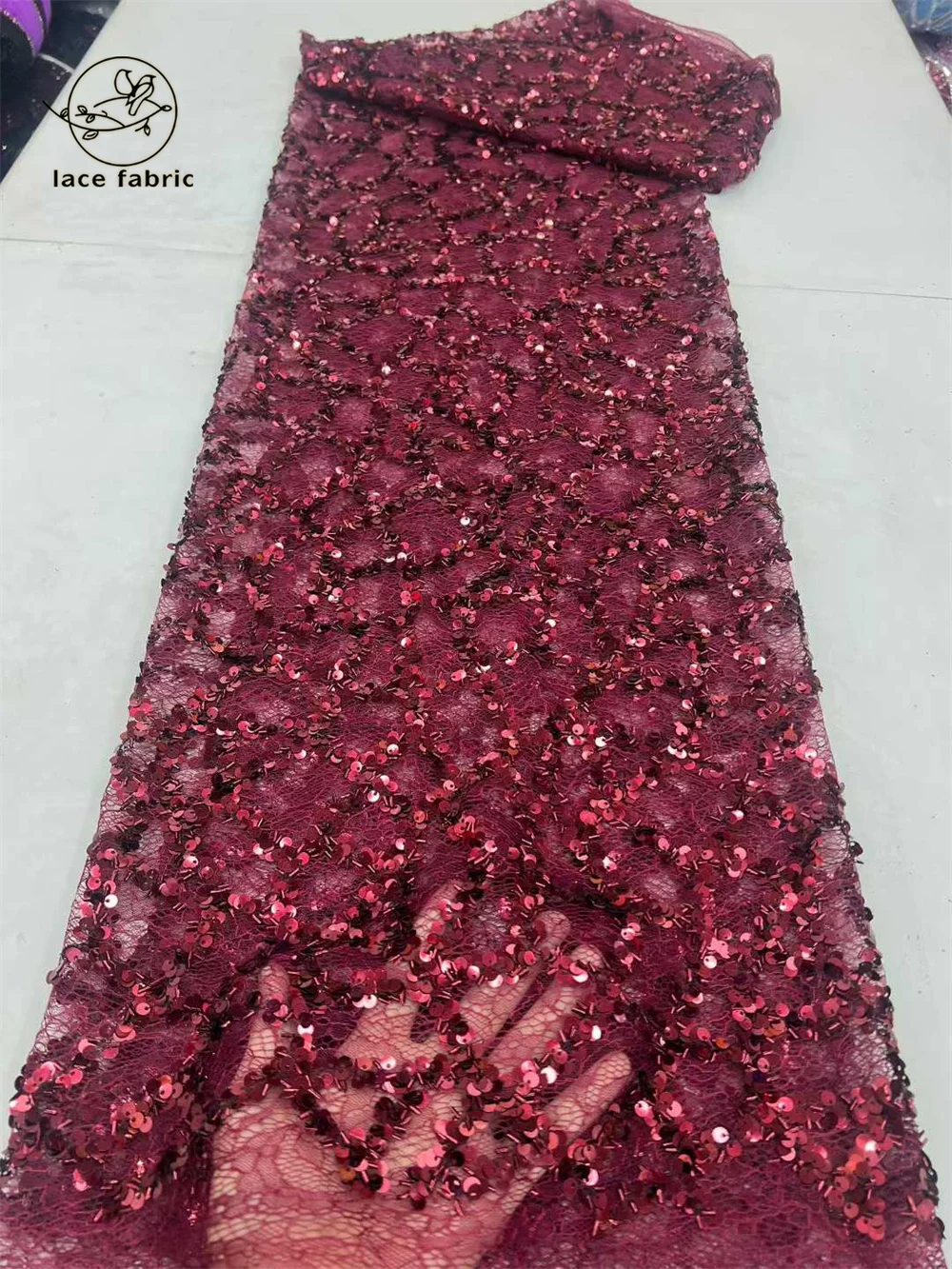 

Burgundy Nigerian Sequin Lace Fabric 2026 High Quality African Lace Fabric 5 yards French Sequin Lace Fabric Ladies Dress Sewing
