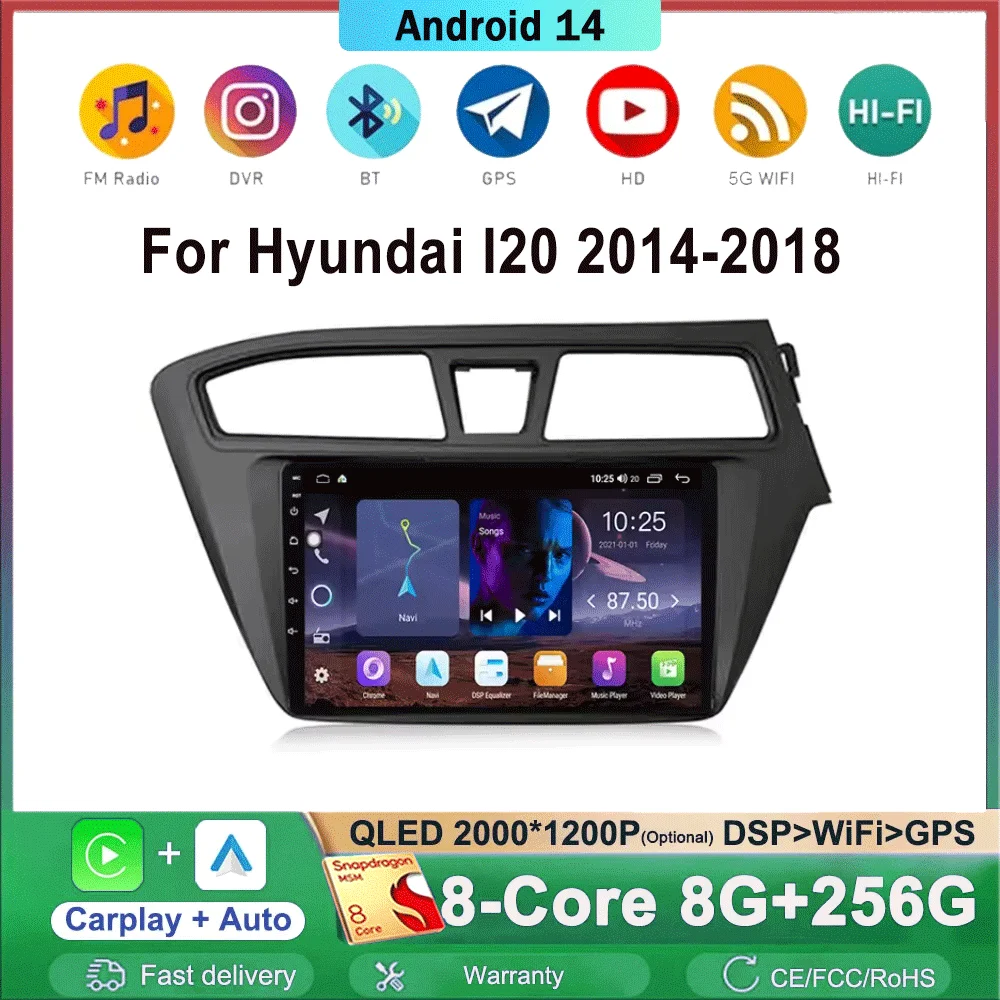 

Android 14 Car Radio For Hyundai I20 2015 2016 2017 2018 Car Multimedia Player Stereo GPS Navigation Wireless Carplay 5G WIFI