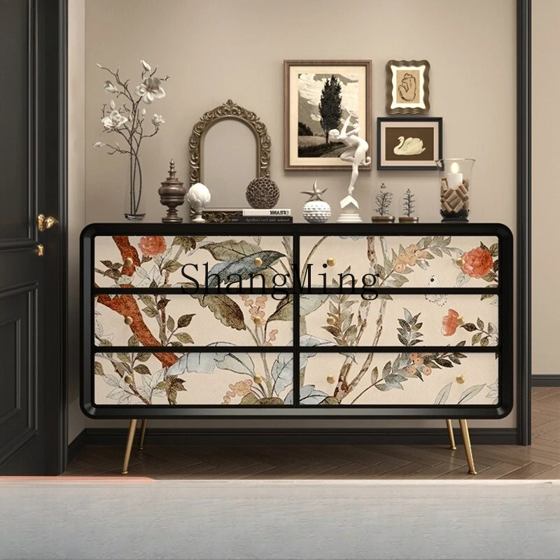 

ZYY retro living room partition entrance entrance cabinet opposite the door against the wall solid wood storage cabinet