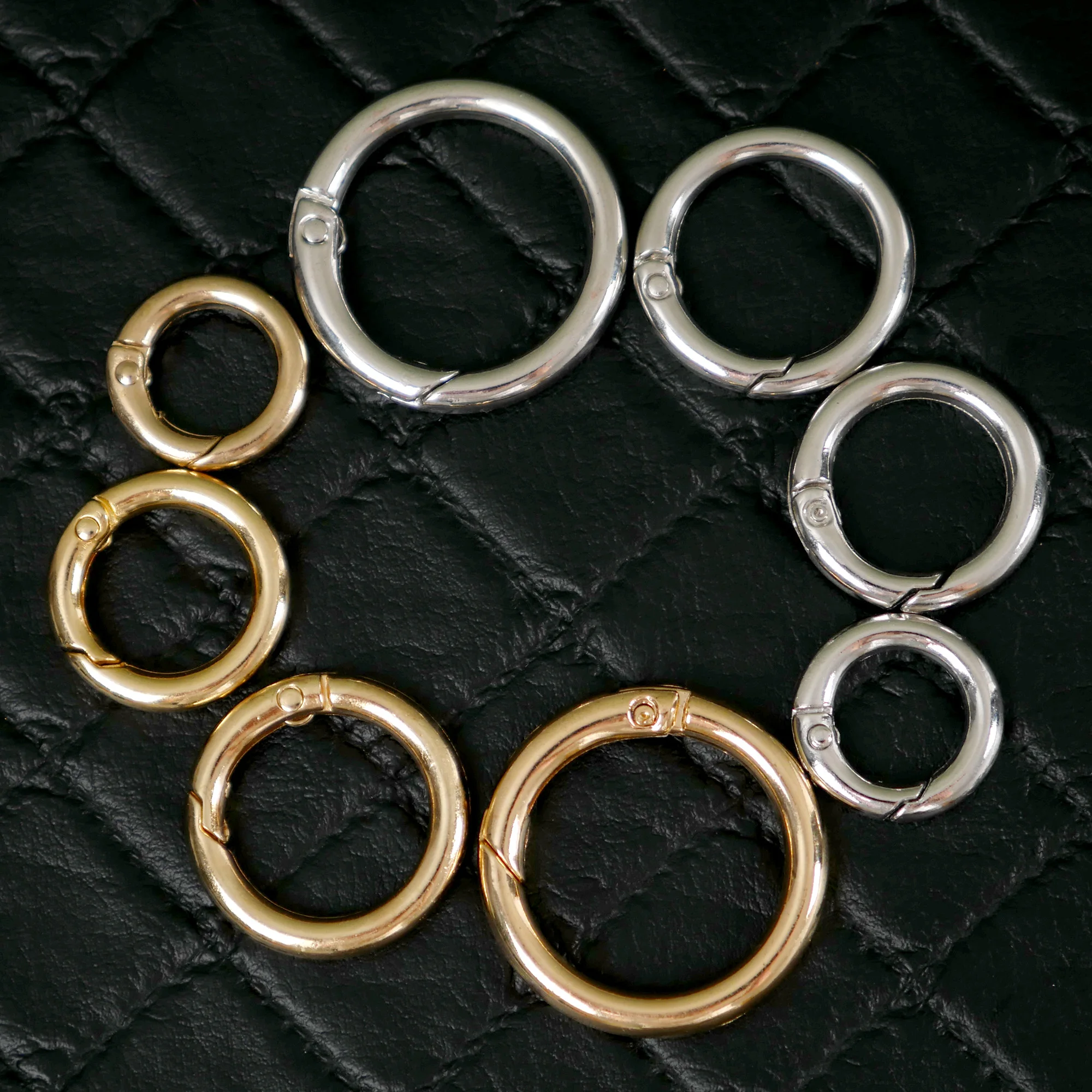 Metal Primavera O-Ring Buckles Clipes, Round Push Trigger Snap Ganchos, Acessórios para sacos, Bolsas, Bolsas