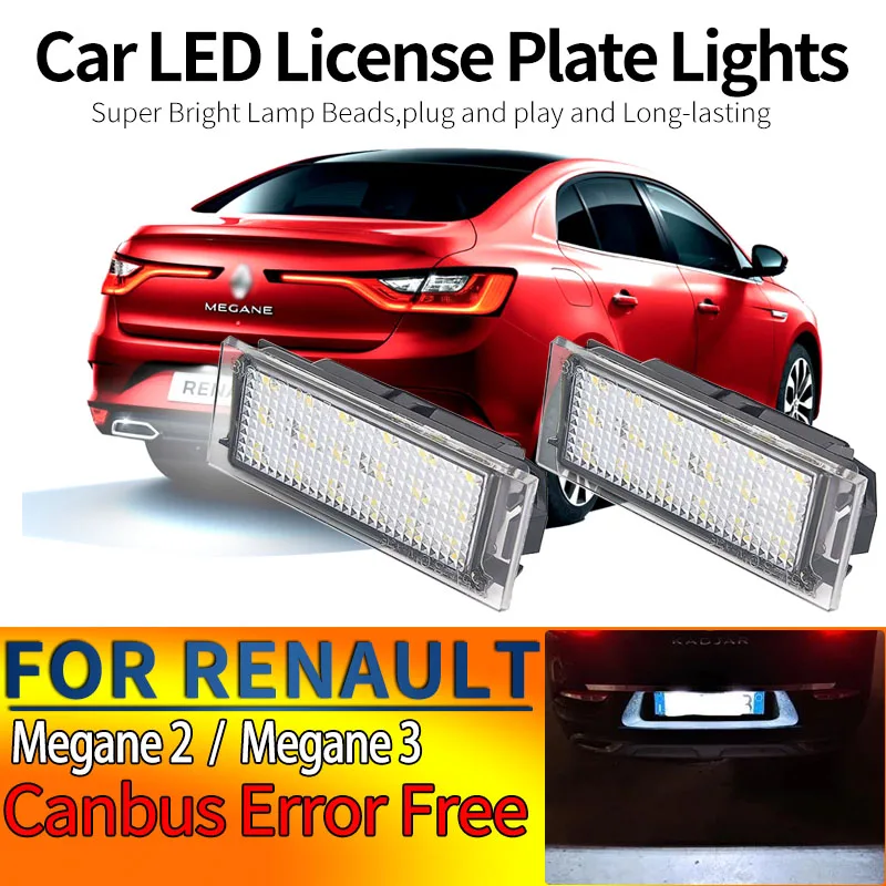 

2Pcs For Renault Megane 2 MK2 2002-2009 Megane III 2008- Megane CC 2010-2016 Canbus No Error Car Led Number License Plate Light