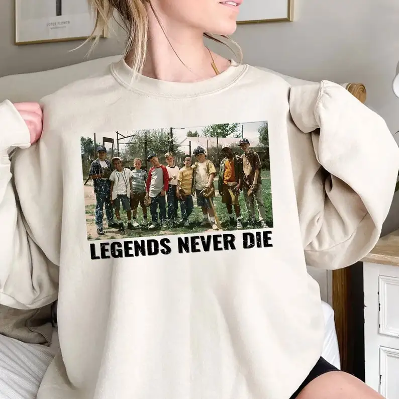 

Legends Never Die Baseball Tee Shirt The Sandlot Movie Vintage 90s Movie Tee Baseball Game Shirt For Game Day