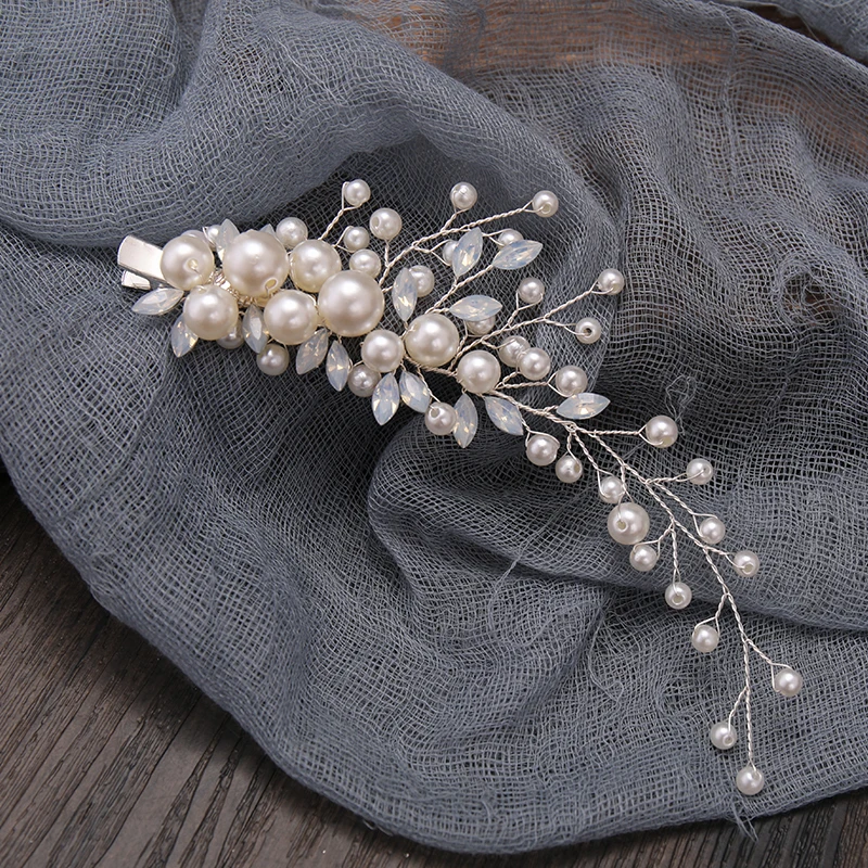 Bridal Crystal Pearl Headhand Flower Hair Clip Floral Style Barrette Bride Hair Jewelry Bridesmaid Wedding Hairbands Accessories image 4