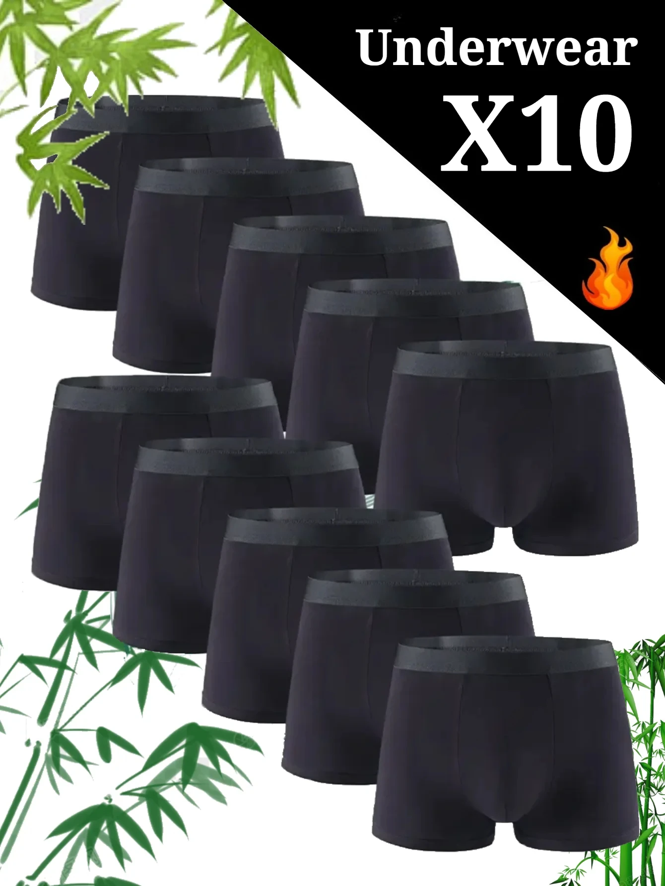 10PCS Bamboo Fiber Men's Underwear Comfortable Breathable Men Boxer Shorts Sports Quick Drying Simpleclassic Black Daily Panties