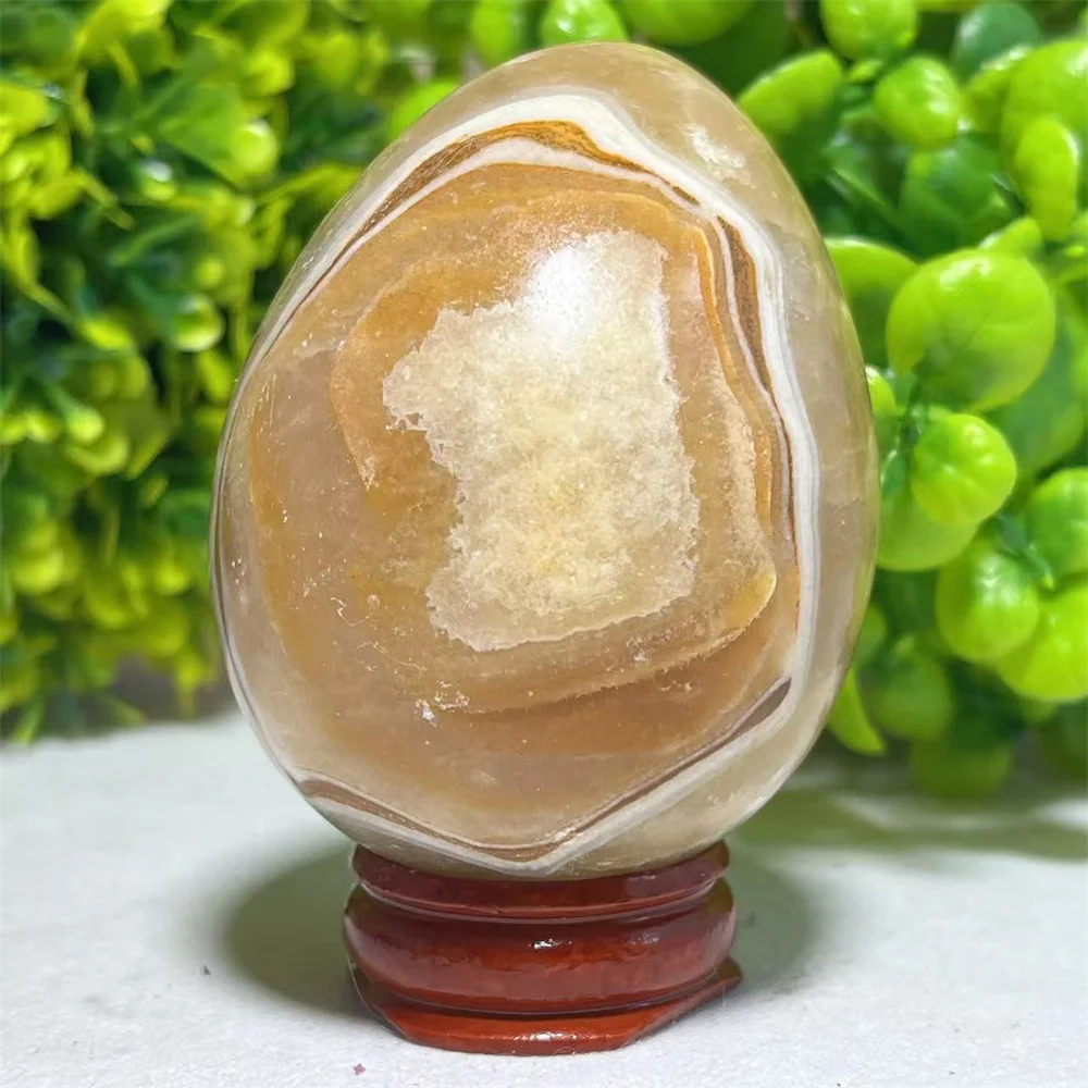 Crystal Natural Egg Specimen Stone Quartz Home Gemstone septarium Room Decoration Gift Feng Shui Healing Mineralsnergy+Stand