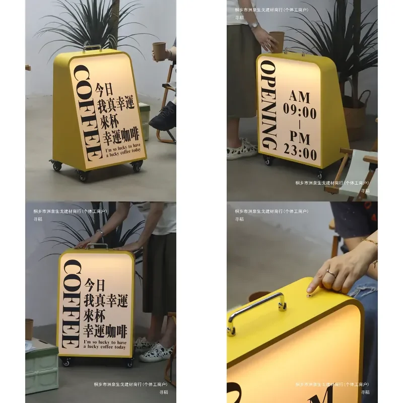 Outdoor vertical light box rechargeable floor billboard wheel mobile stall three-color dimming light sign