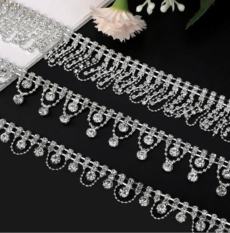 10 Yards Strass Kette Sparkle Kristall Diamant Silber Quaste Strass Kleidung Zubehör DIY Hochzeit Party Geschenk Dekoration – Detail 1