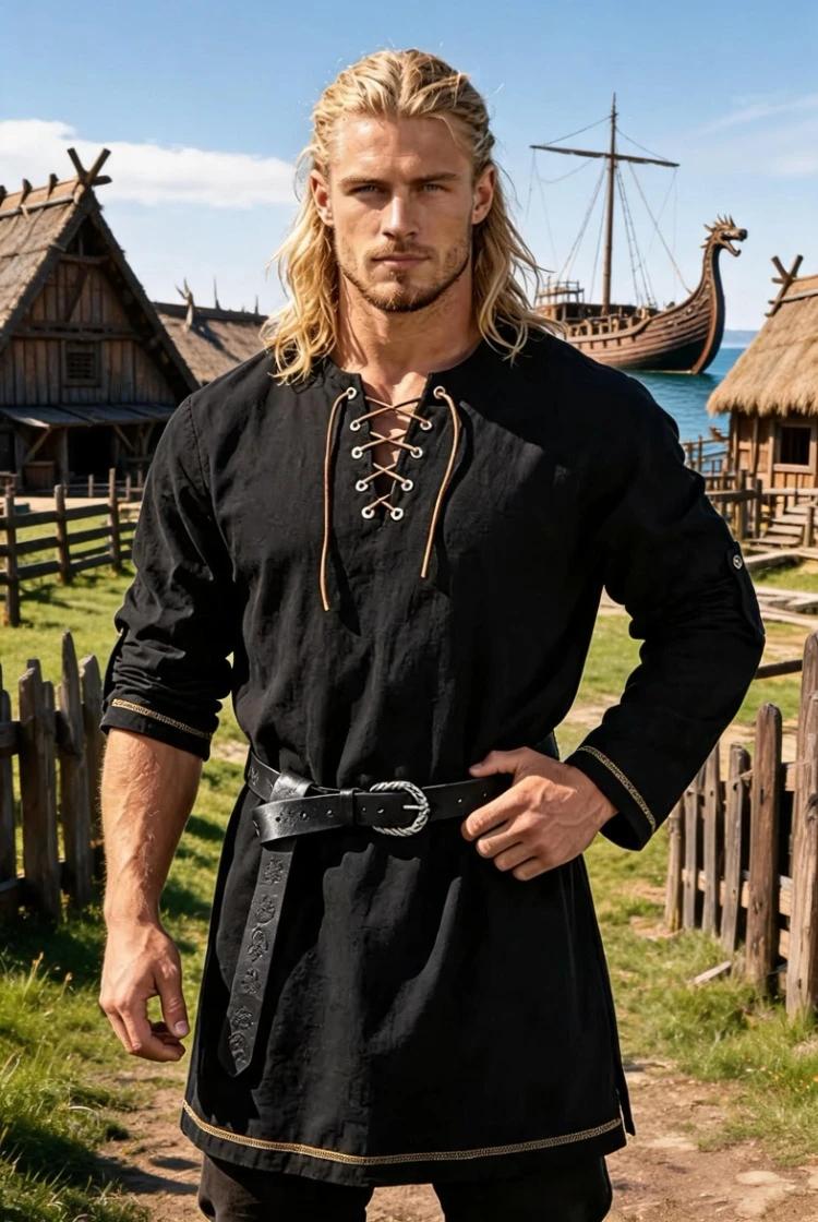 Men Vintage Medieval Viking Pirate Lace Up Shirt, Long Sleeve Loose Renaissance Costume for LARP Halloween Party
