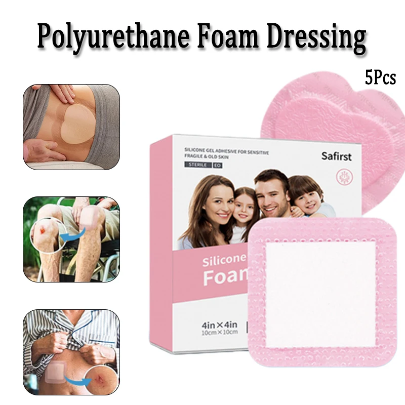 5Pcs Medical Silicone Gel Bedsore Patch Breathable Waterproof Foam Wound Dressing Exudate Absorbing Dressing