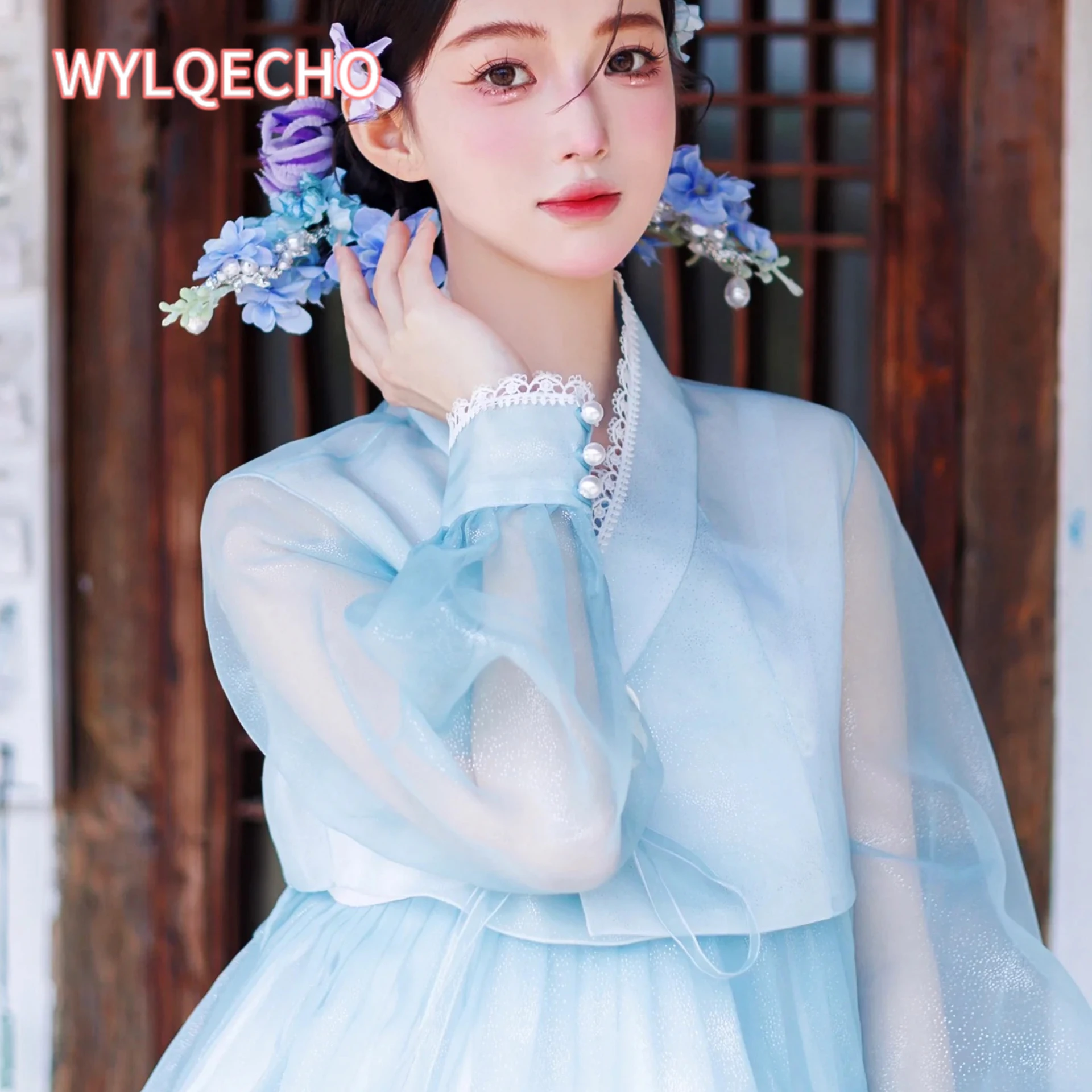 Hanbok Traditional Korean Clothing Hanbok Dress for Women New Blue Modernized Hanbok Halloween Costume Cosplay Wedding Hanbok 한복