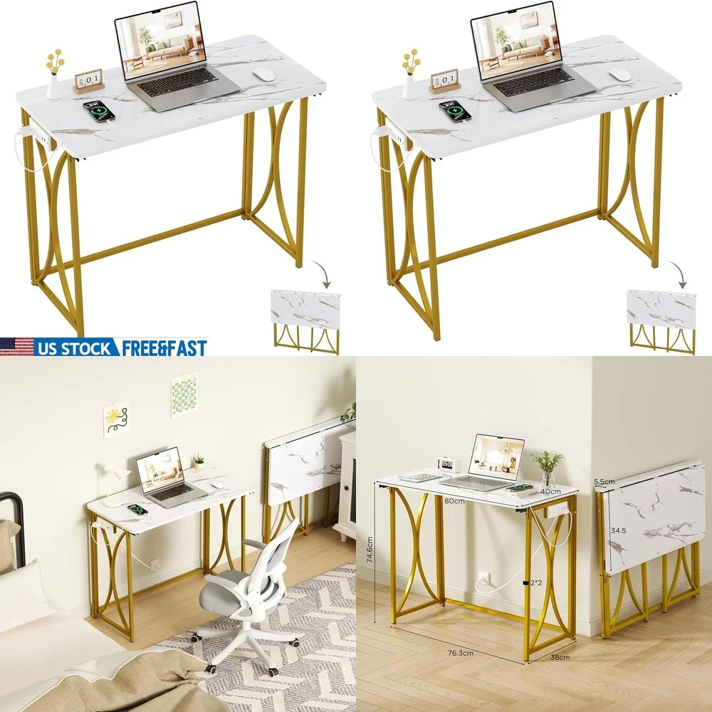 مكاتب كمبيوتر محمولة قابلة للطي مع منافذ USB، طاولة كمبيوتر محمول مدمجة لتوفير المساحة للاستخدام المنزلي والمكاتب