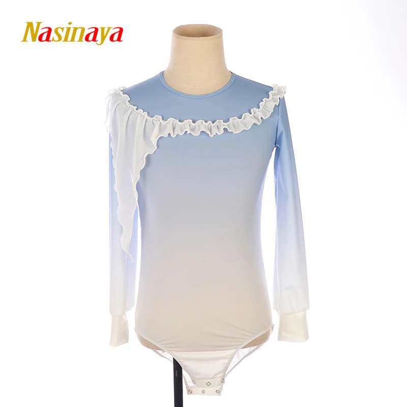 

Nasinaya Boys' Rhythmic Gymnastics Men's Figure Skating Performance Costume Customization Competition Blue Round Neck Shirt Top