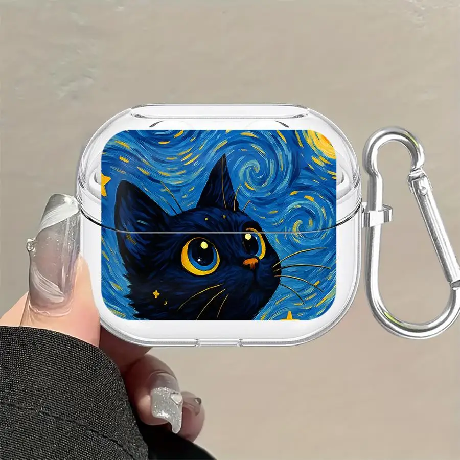 Cat Pink Starry Night Art Clear Earphone Cases Cover Case For Samsung Galaxy Buds 3 FE 3Pro Live 4Pro 2 4 Pro